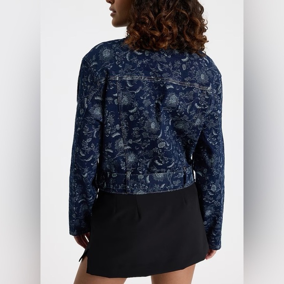 Express Floral Denim Moto Cropped Jacket Large NWT - Picture 4 of 7